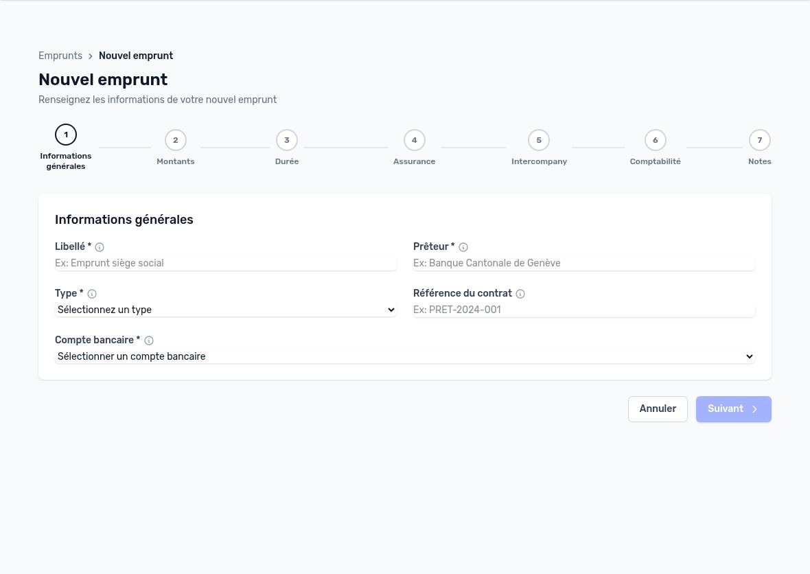 Assistant de création : étape 1 vide, bouton Suivant grisé
