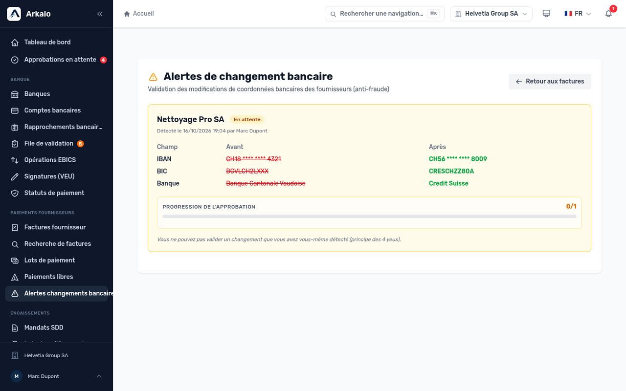 Alertes de changement de coordonnées bancaires