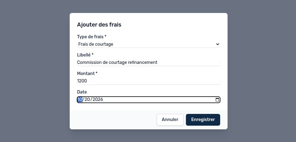 Fenêtre Ajouter des frais