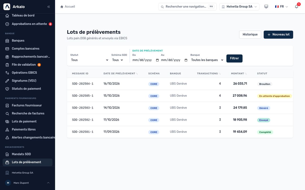 Lots de prélèvements et leurs statuts